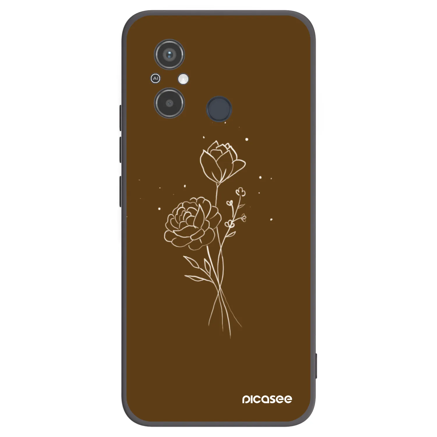 Picasee silikonowe czarne etui na Xiaomi Redmi 12C - Brown flowers