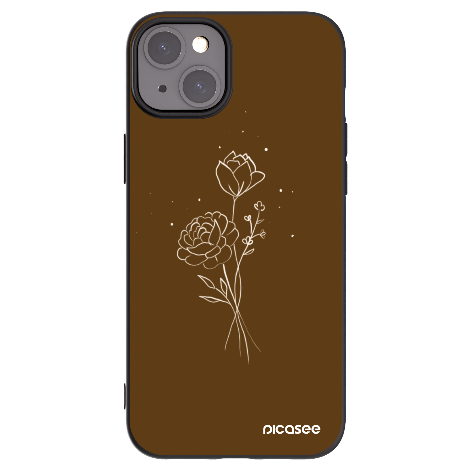 Picasee silikonowe czarne etui na Apple iPhone 15 Plus - Brown flowers
