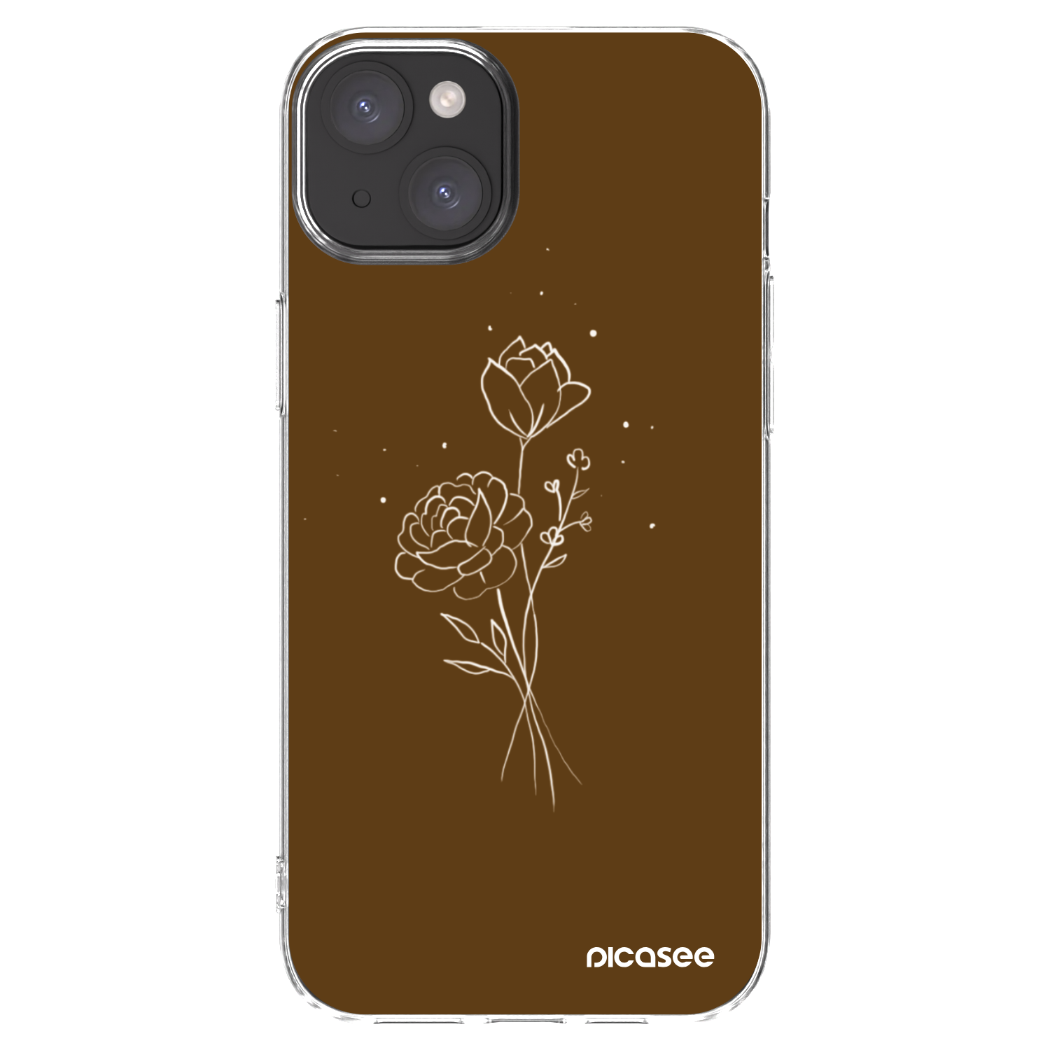 Picasee silikonowe przeźroczyste etui na Apple iPhone 15 Plus - Brown flowers