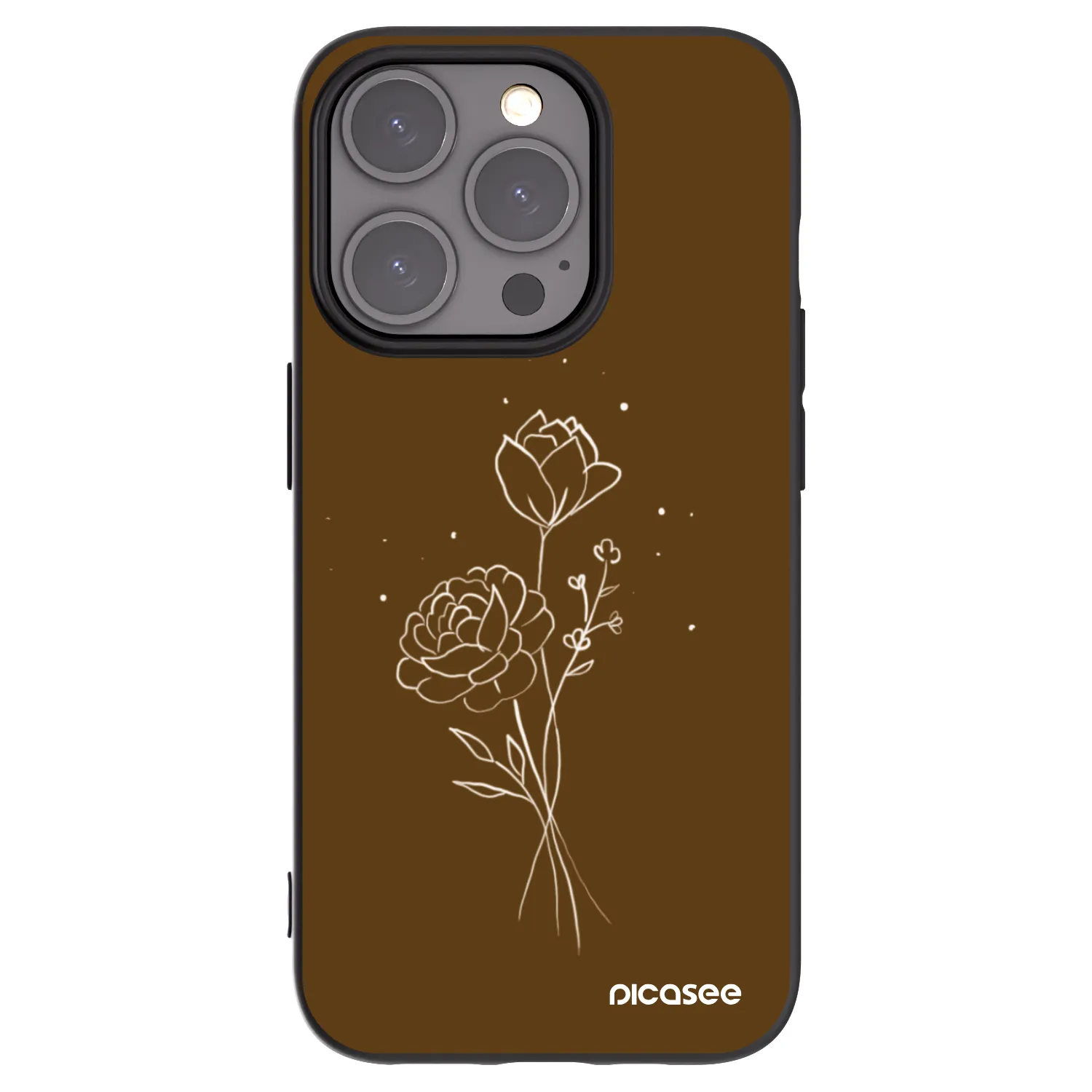 Picasee silikonowe czarne etui na Apple iPhone 15 Pro - Brown flowers