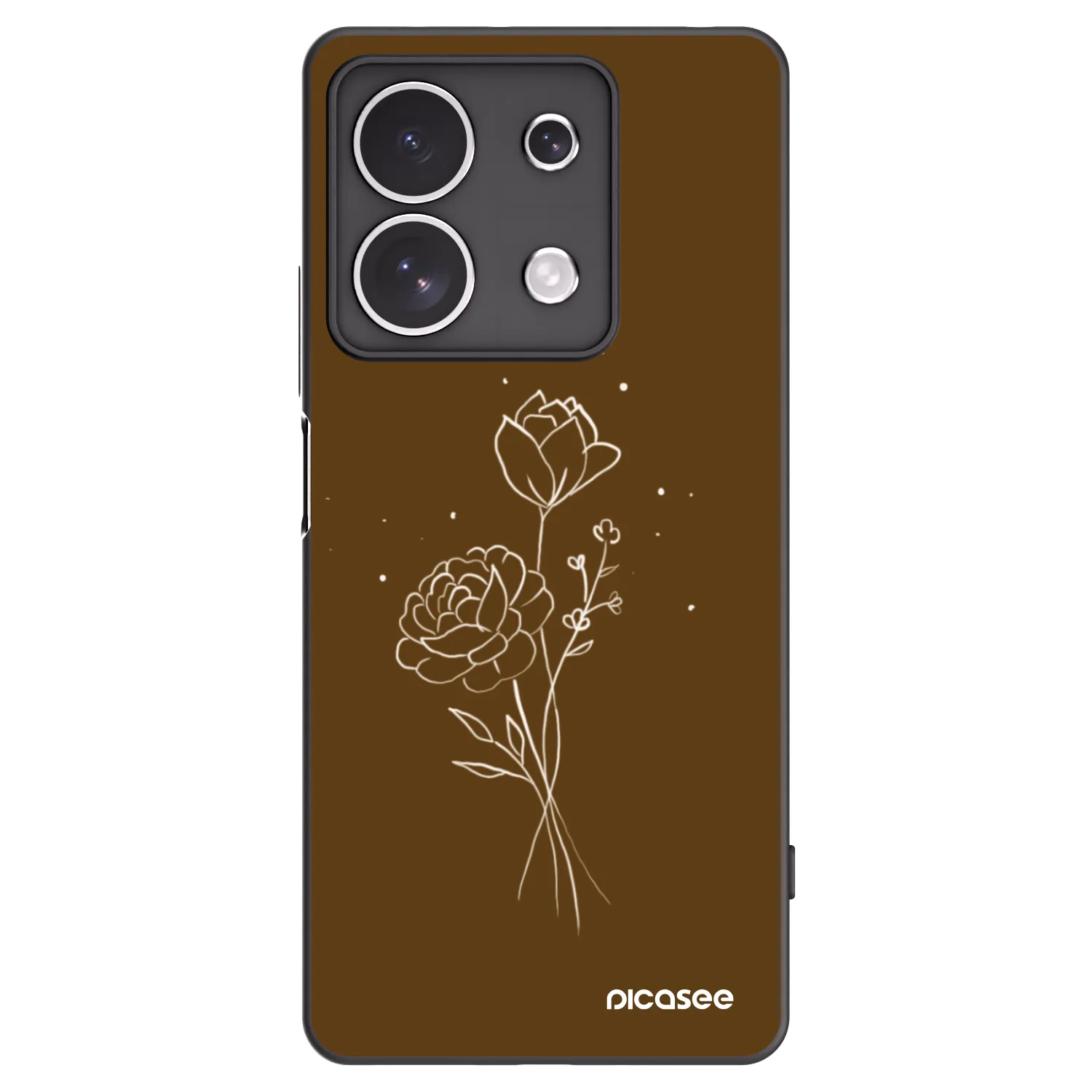 Picasee silikonowe czarne etui na Xiaomi Redmi Note 13 4G - Brown flowers