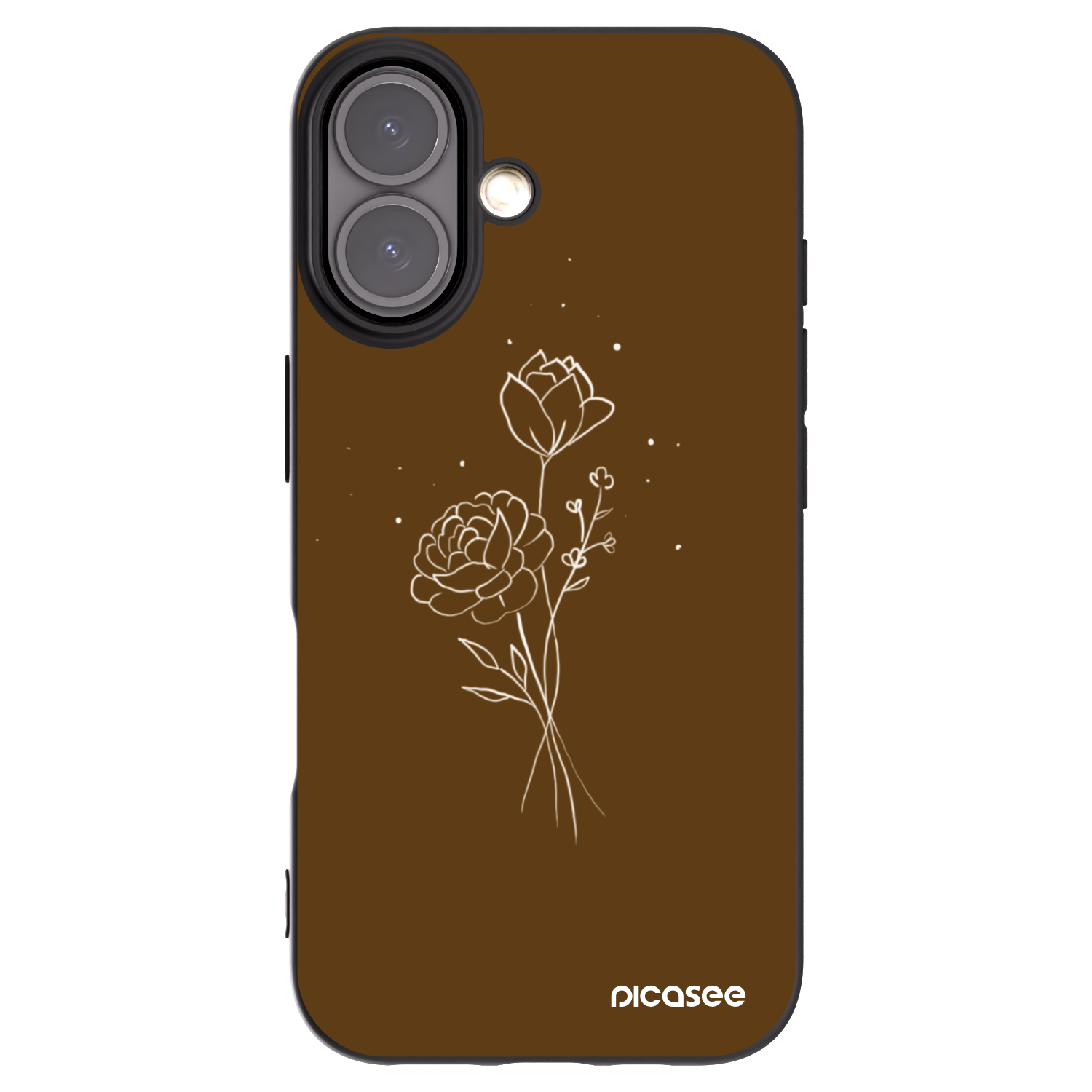 Picasee silikonowe czarne etui na Apple iPhone 16 - Brown flowers