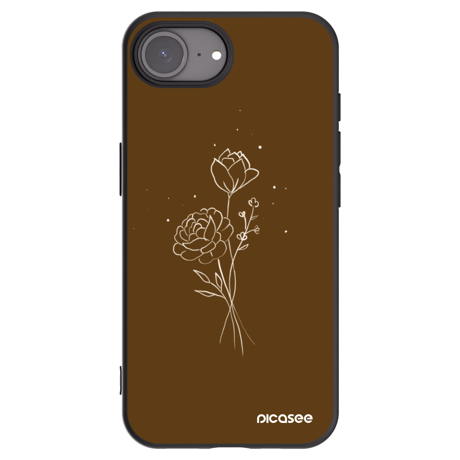 Picasee silikonowe czarne etui na Apple iPhone 16e - Brown flowers