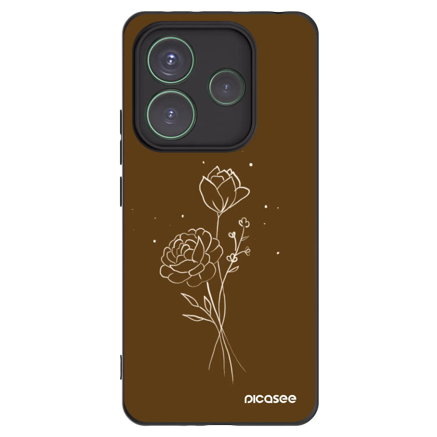 Picasee silikonowe czarne etui na Xiaomi Redmi Note 14 5G - Brown flowers