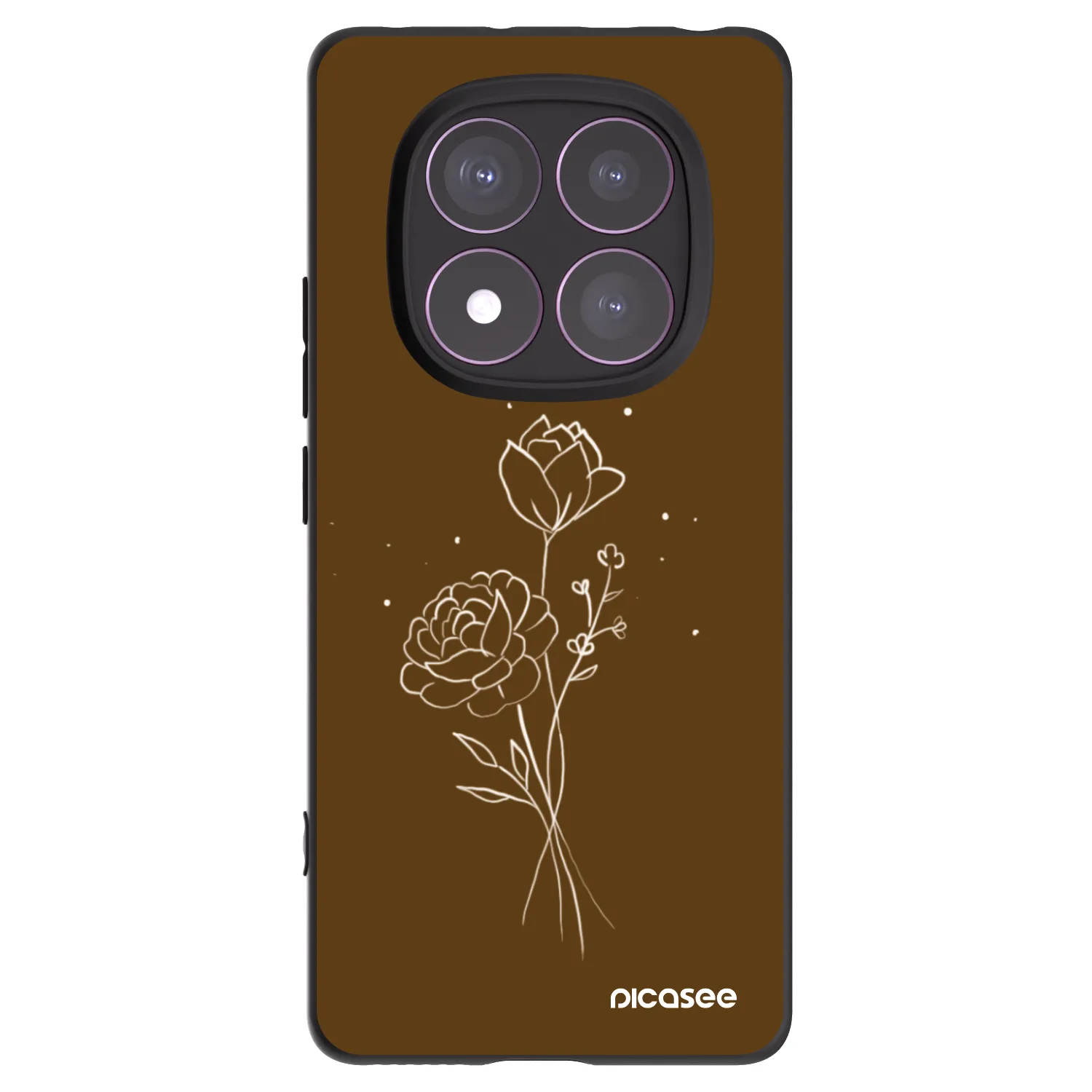 Picasee silikonowe czarne etui na Xiaomi Redmi Note 14 Pro 4G - Brown flowers