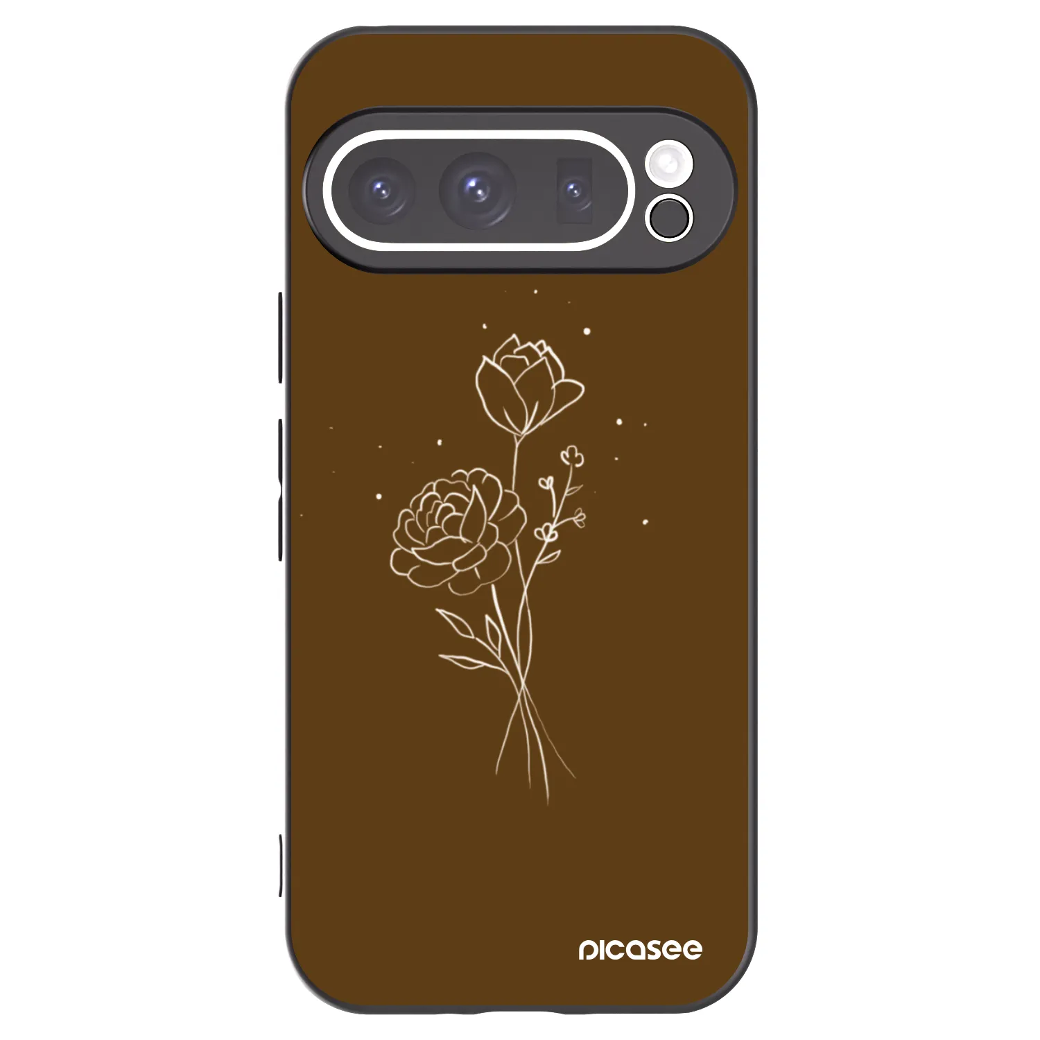 Picasee silikonowe czarne etui na Google Pixel 9 Pro XL - Brown flowers
