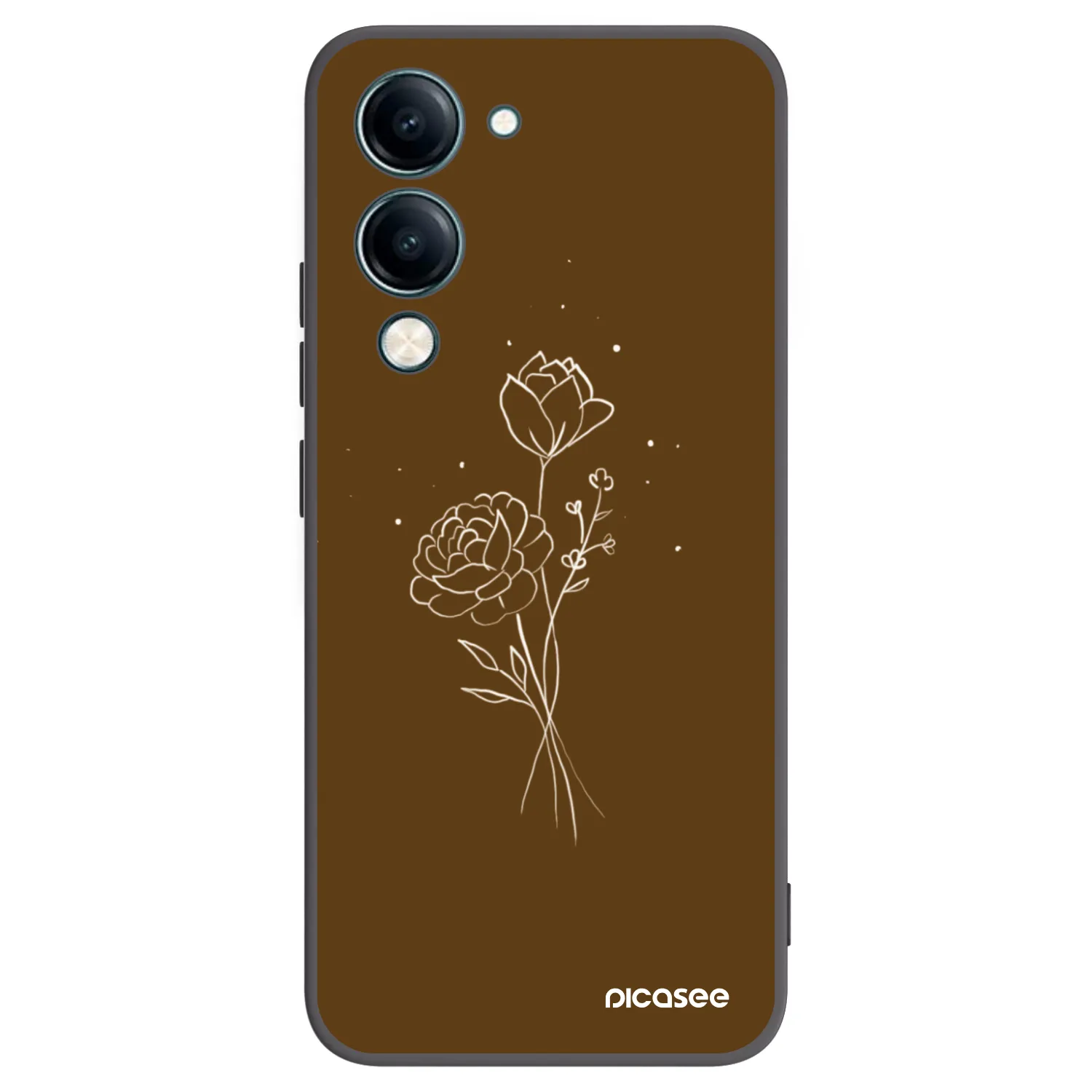 Picasee silikonowe czarne etui na Vivo Y29s 5G - Brown flowers