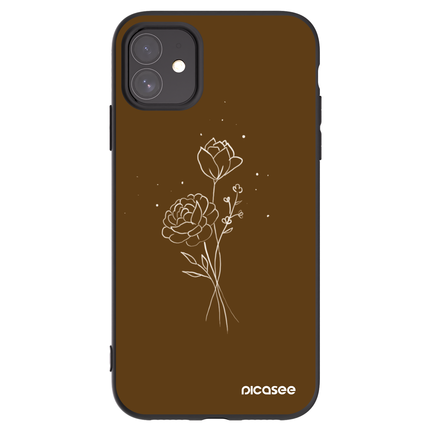 Picasee silikonowe czarne etui na Apple iPhone 11 - Brown flowers