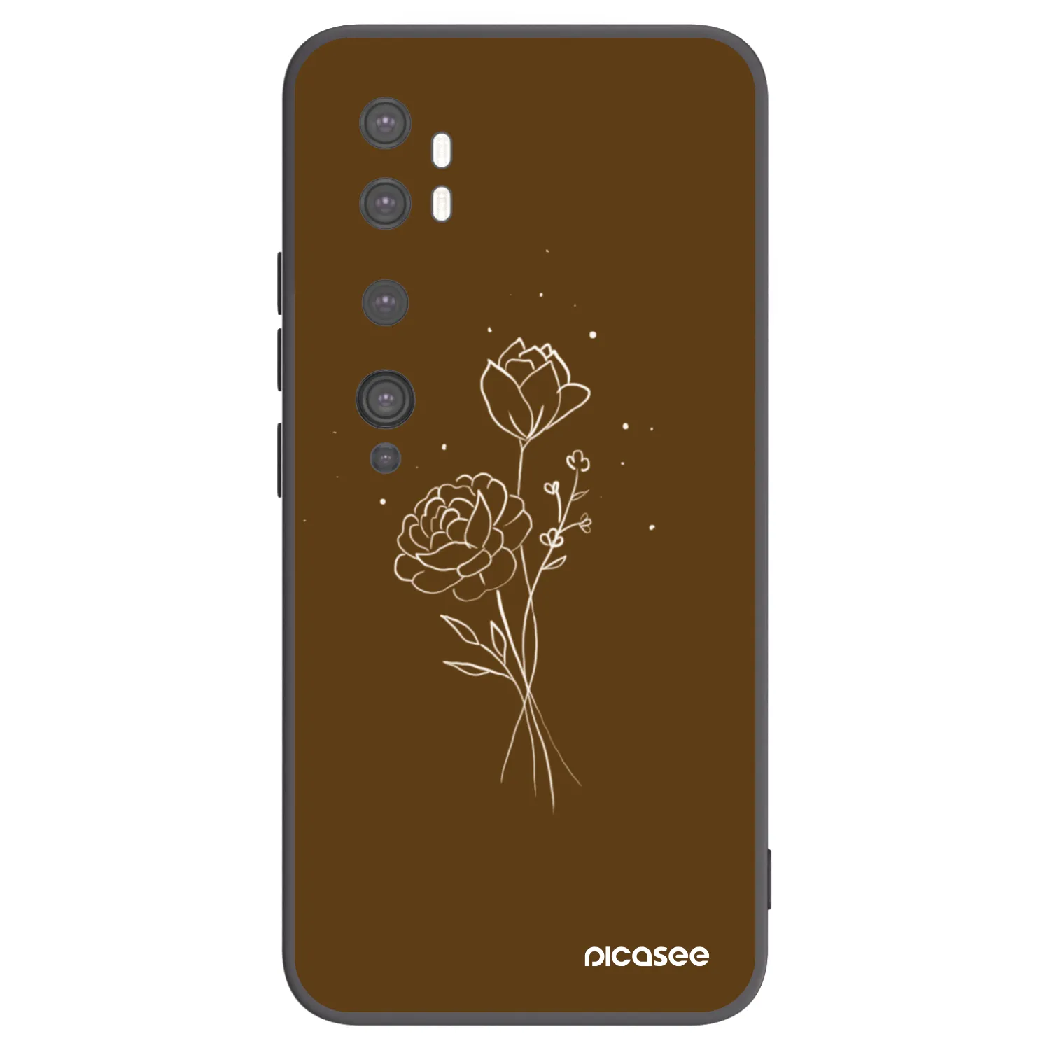 Picasee silikonowe czarne etui na Xiaomi Mi Note 10 (Pro) - Brown flowers
