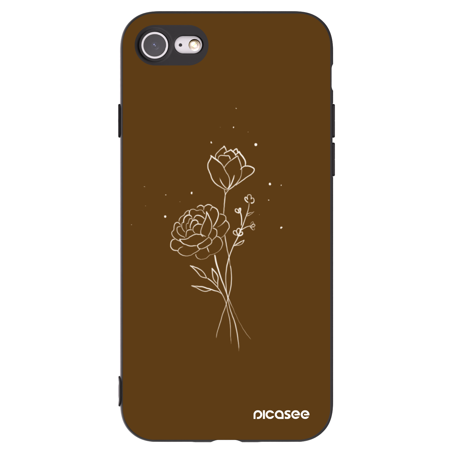 Picasee silikonowe czarne etui na Apple iPhone SE 2020 - Brown flowers