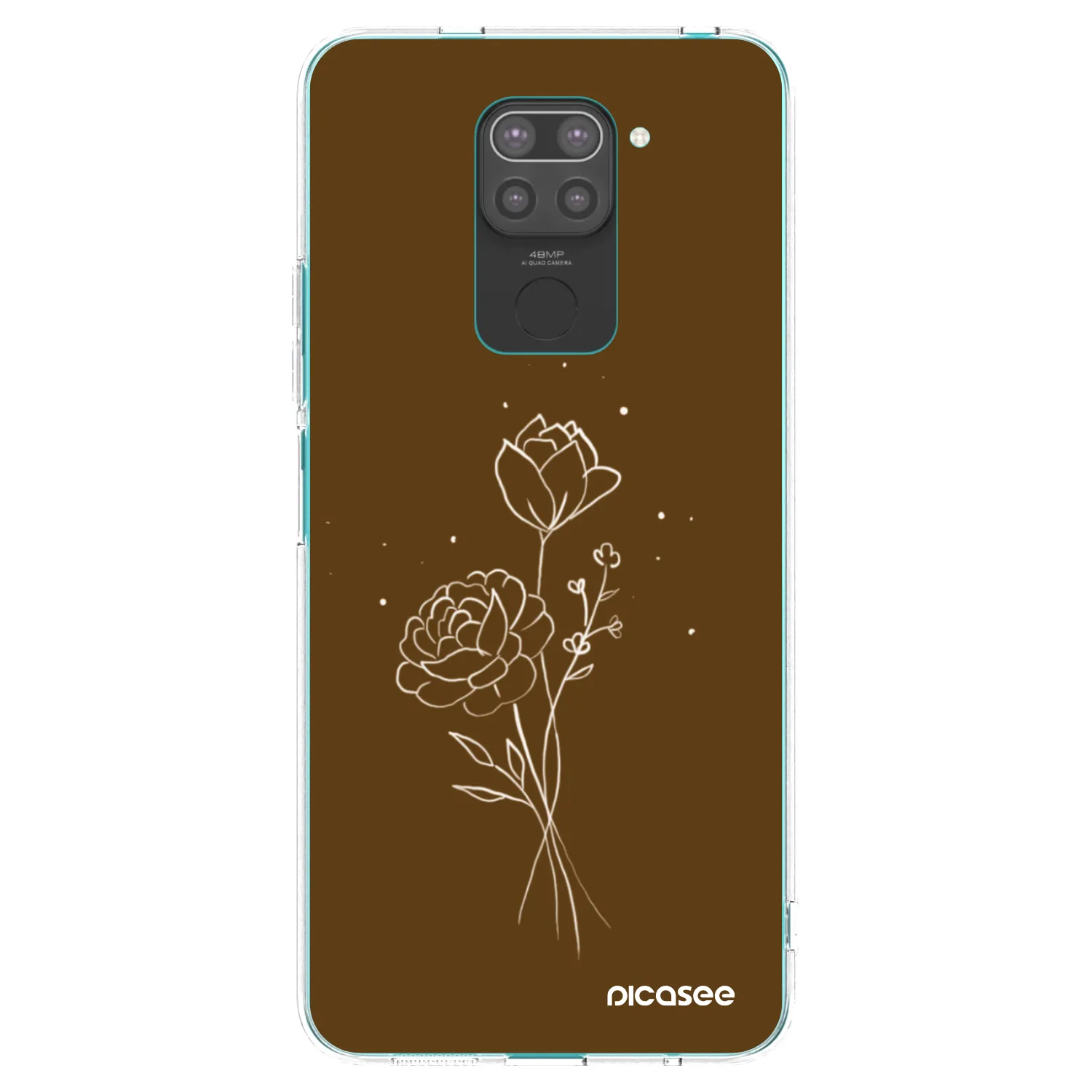 Picasee silikonowe czarne etui na Xiaomi Redmi Note 9 - Brown flowers