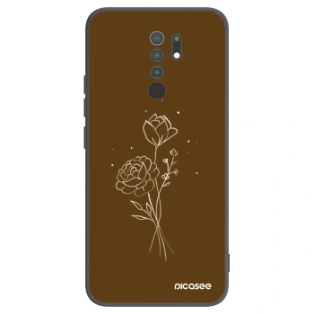 Picasee silikonowe czarne etui na Xiaomi Redmi 9 - Brown flowers