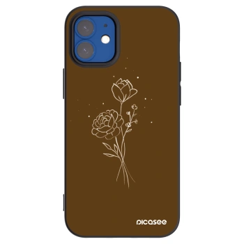 Picasee silikonowe czarne etui na Apple iPhone 12 mini - Brown flowers