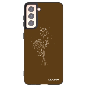 Picasee silikonowe czarne etui na Samsung Galaxy S21 5G G991B - Brown flowers