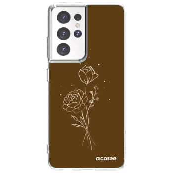 Picasee silikonowe przeźroczyste etui na Samsung Galaxy S21 Ultra 5G G998B - Brown flowers