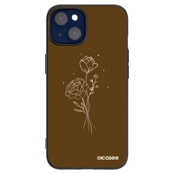Picasee silikonowe czarne etui na Apple iPhone 14 - Brown flowers