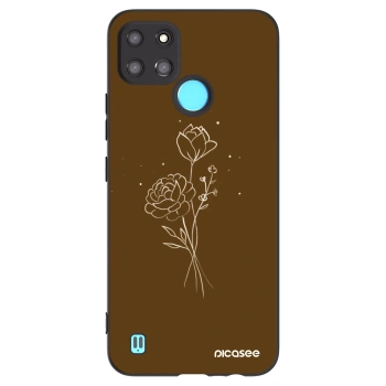 Picasee silikonowe czarne etui na Realme C21Y - Brown flowers