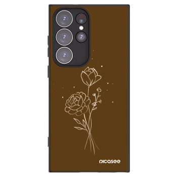 Picasee silikonowe czarne etui na Samsung Galaxy S23 Ultra 5G - Brown flowers
