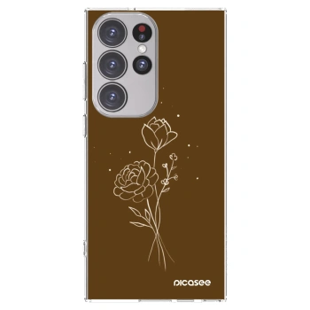 Picasee silikonowe przeźroczyste etui na Samsung Galaxy S23 Ultra 5G - Brown flowers