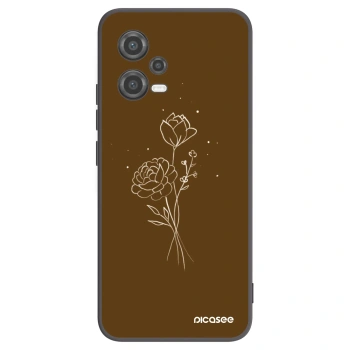 Picasee silikonowe czarne etui na Xiaomi Poco X5 - Brown flowers