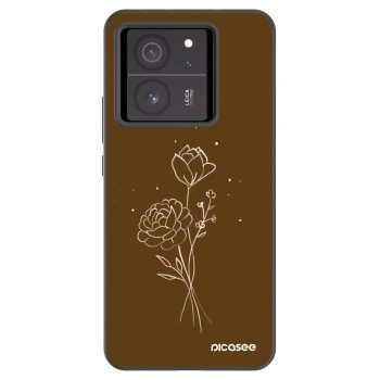 Picasee silikonowe czarne etui na Xiaomi 13T - Brown flowers