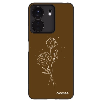 Picasee silikonowe czarne etui na Xiaomi Redmi 13C 4G - Brown flowers