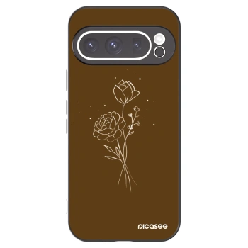Picasee silikonowe czarne etui na Google Pixel 9 Pro - Brown flowers