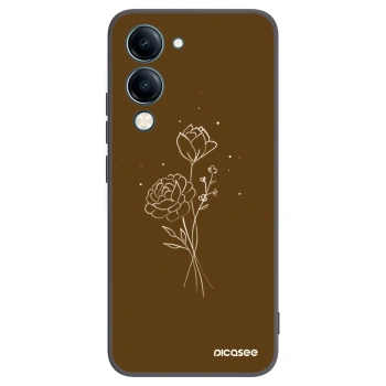 Picasee silikonowe czarne etui na Vivo Y29s 5G - Brown flowers