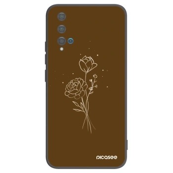 Picasee silikonowe czarne etui na Huawei Nova 5T - Brown flowers