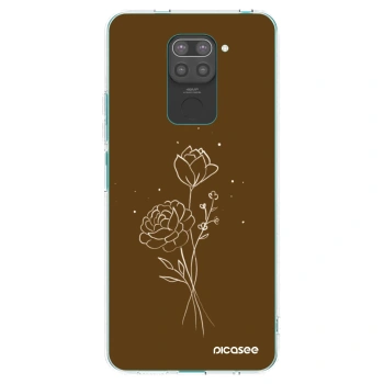 Picasee silikonowe czarne etui na Xiaomi Redmi Note 9 - Brown flowers
