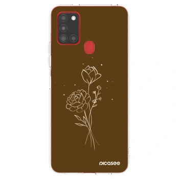 Picasee silikonowe przeźroczyste etui na Samsung Galaxy A21s - Brown flowers