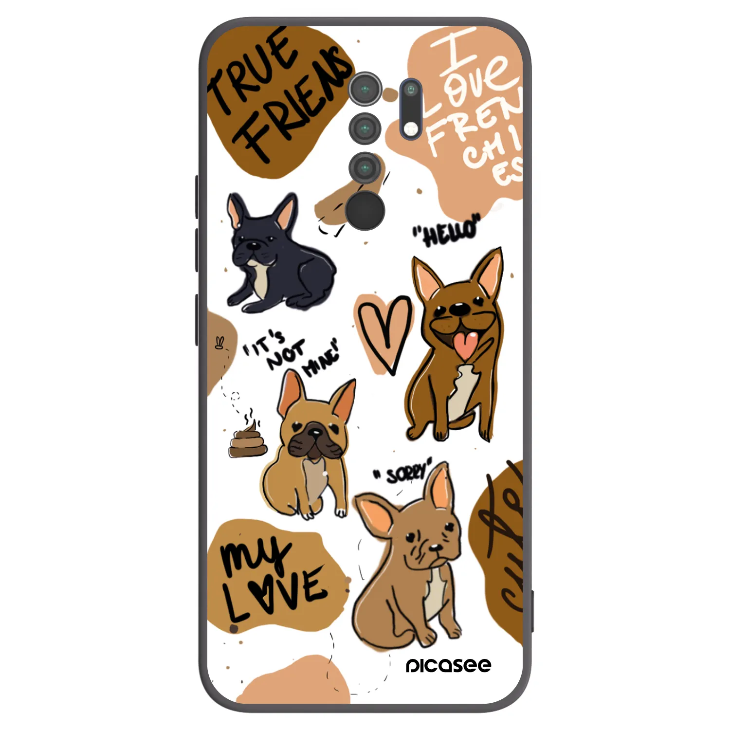 Picasee silikonowe czarne etui na Xiaomi Redmi 9 - Frenchies