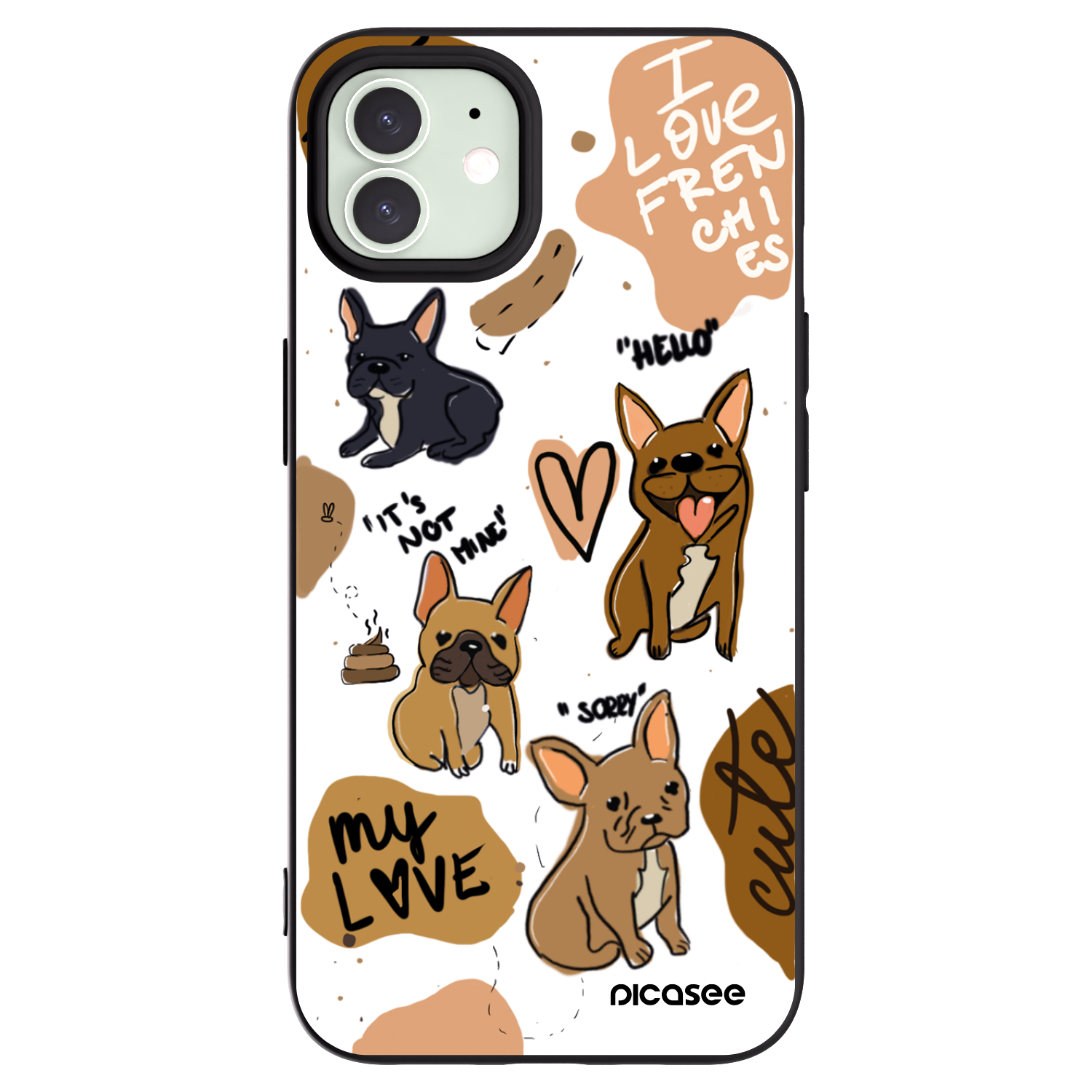 Picasee silikonowe czarne etui na Apple iPhone 12 Pro - Frenchies