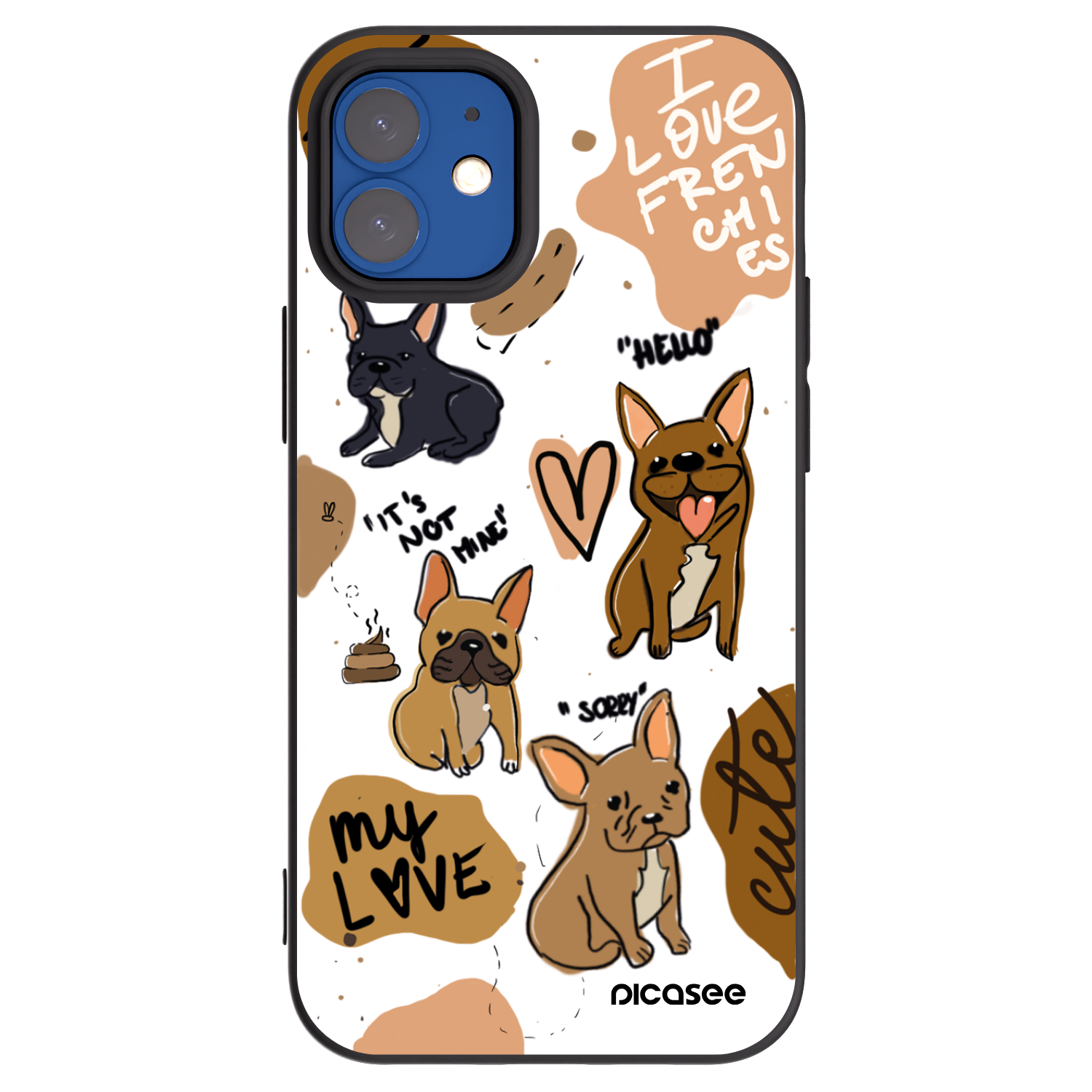 Picasee silikonowe czarne etui na Apple iPhone 12 mini - Frenchies