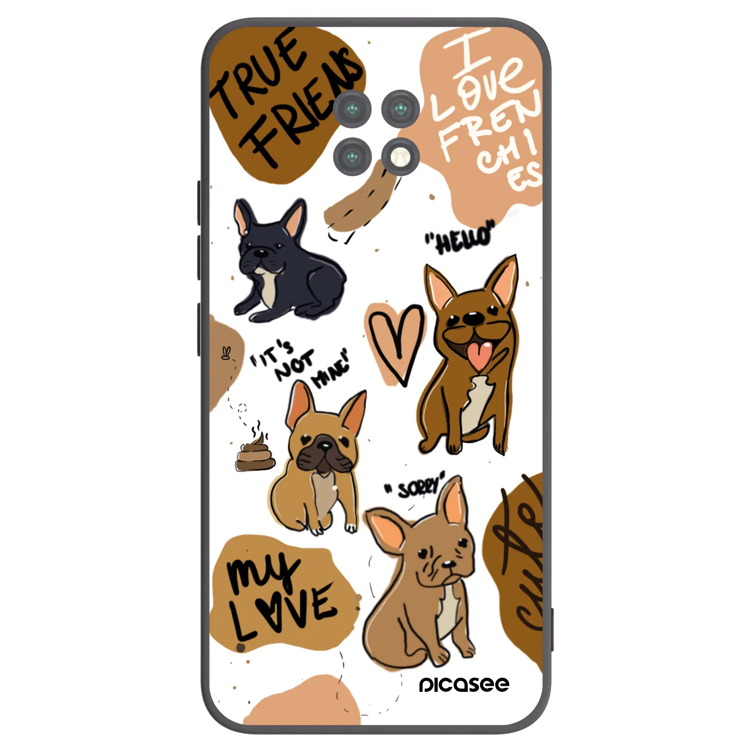 Picasee silikonowe czarne etui na Xiaomi Redmi Note 9T - Frenchies