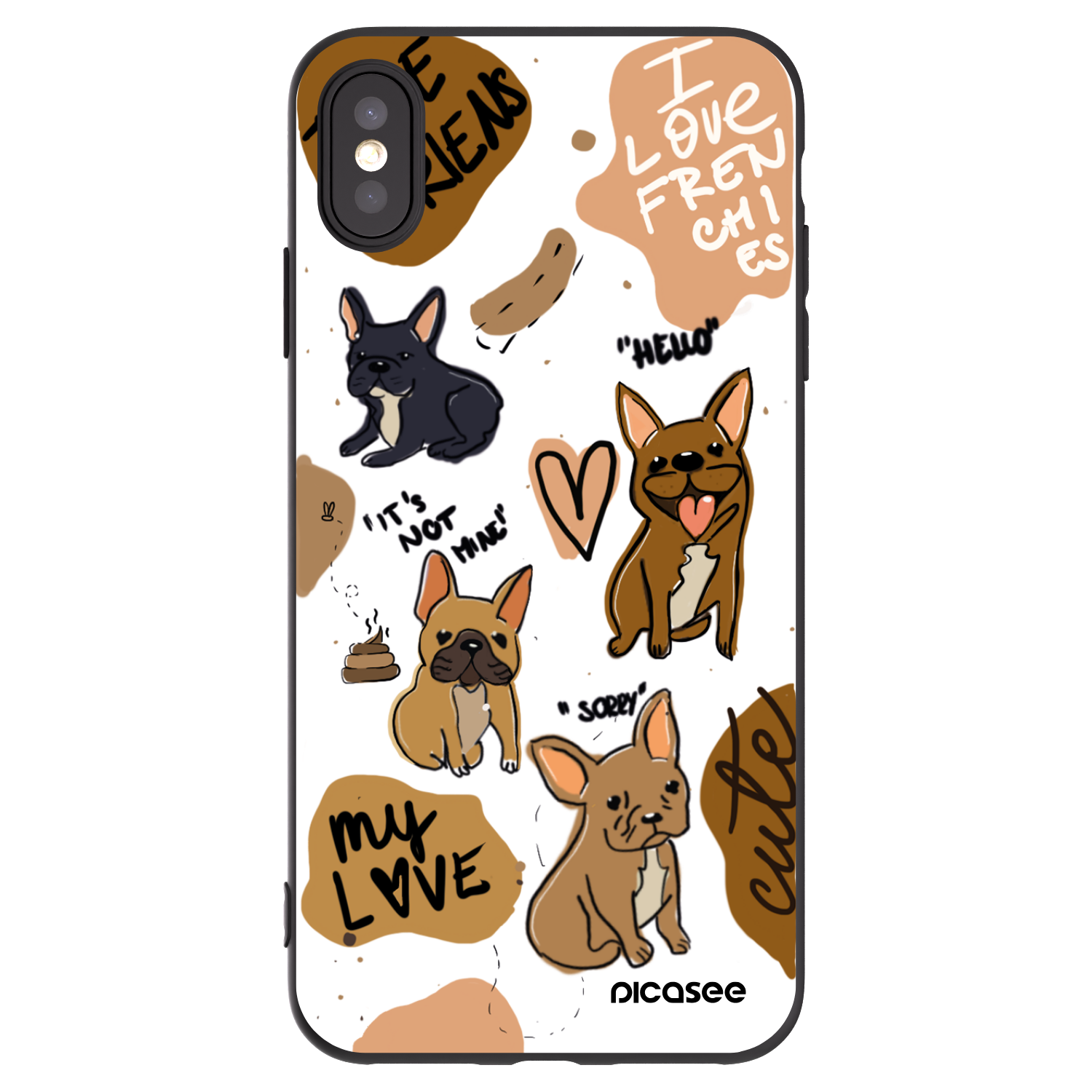 Picasee silikonowe czarne etui na Apple iPhone XS Max - Frenchies