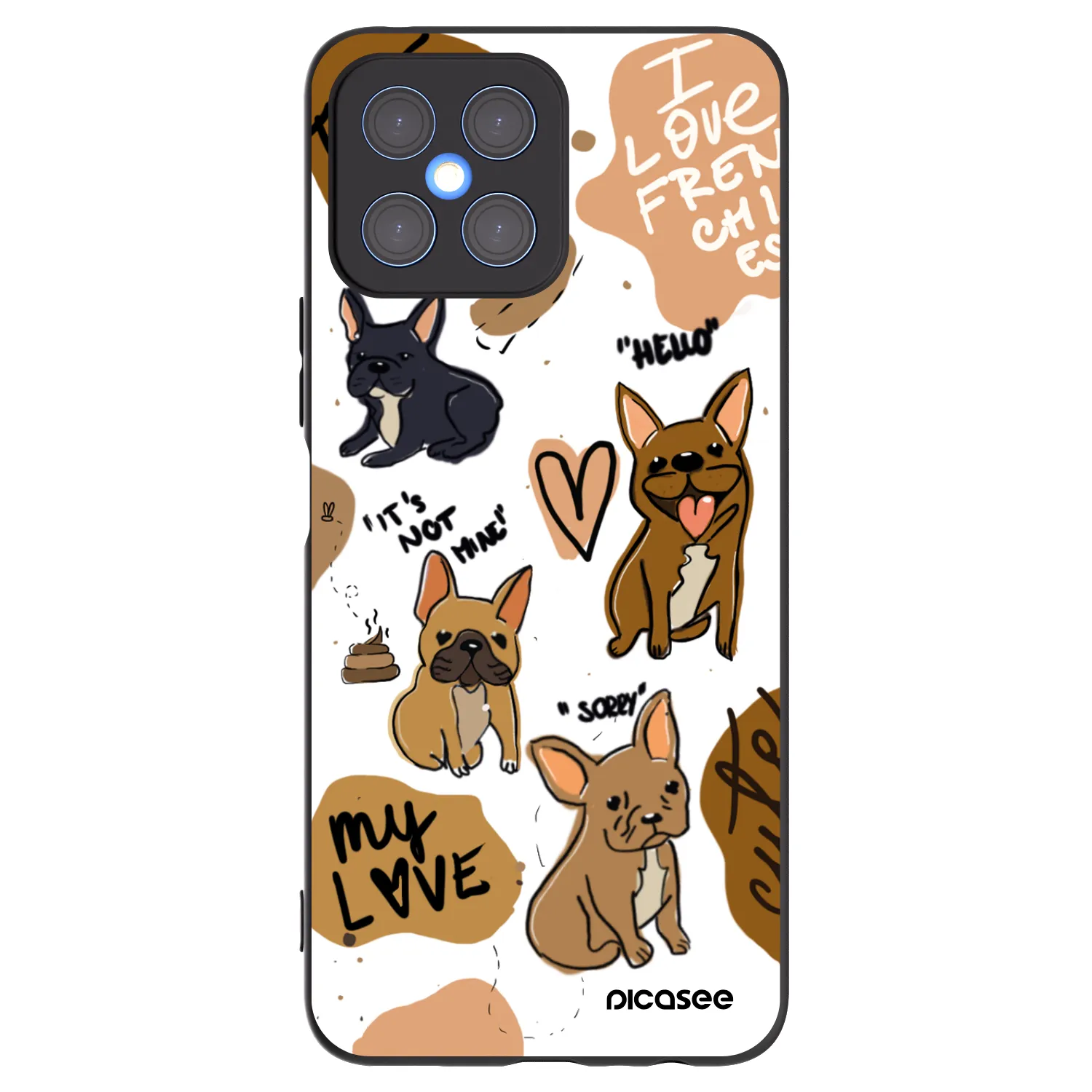 Picasee silikonowe czarne etui na Honor X8 4G - Frenchies