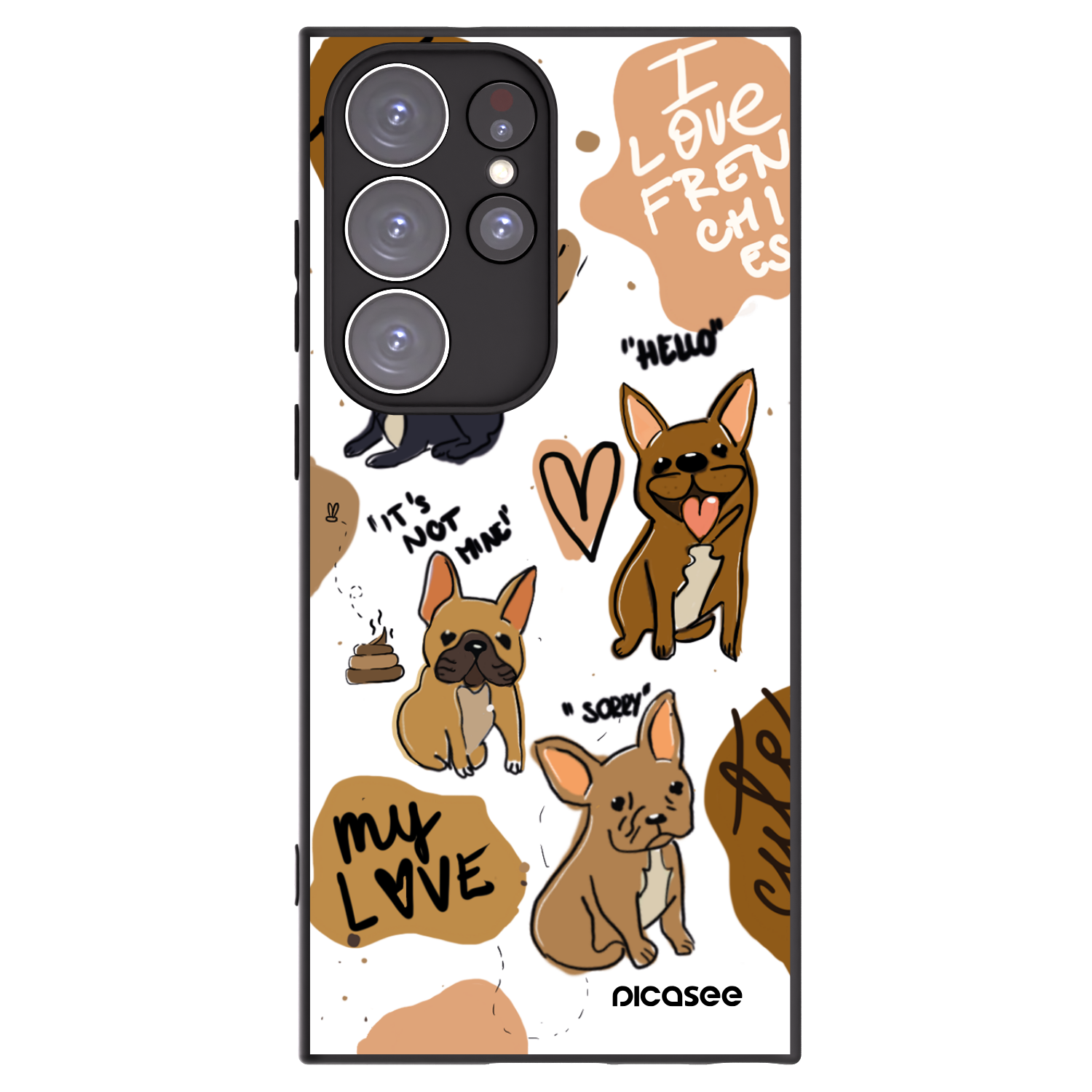 Picasee silikonowe czarne etui na Samsung Galaxy S23 Ultra 5G - Frenchies