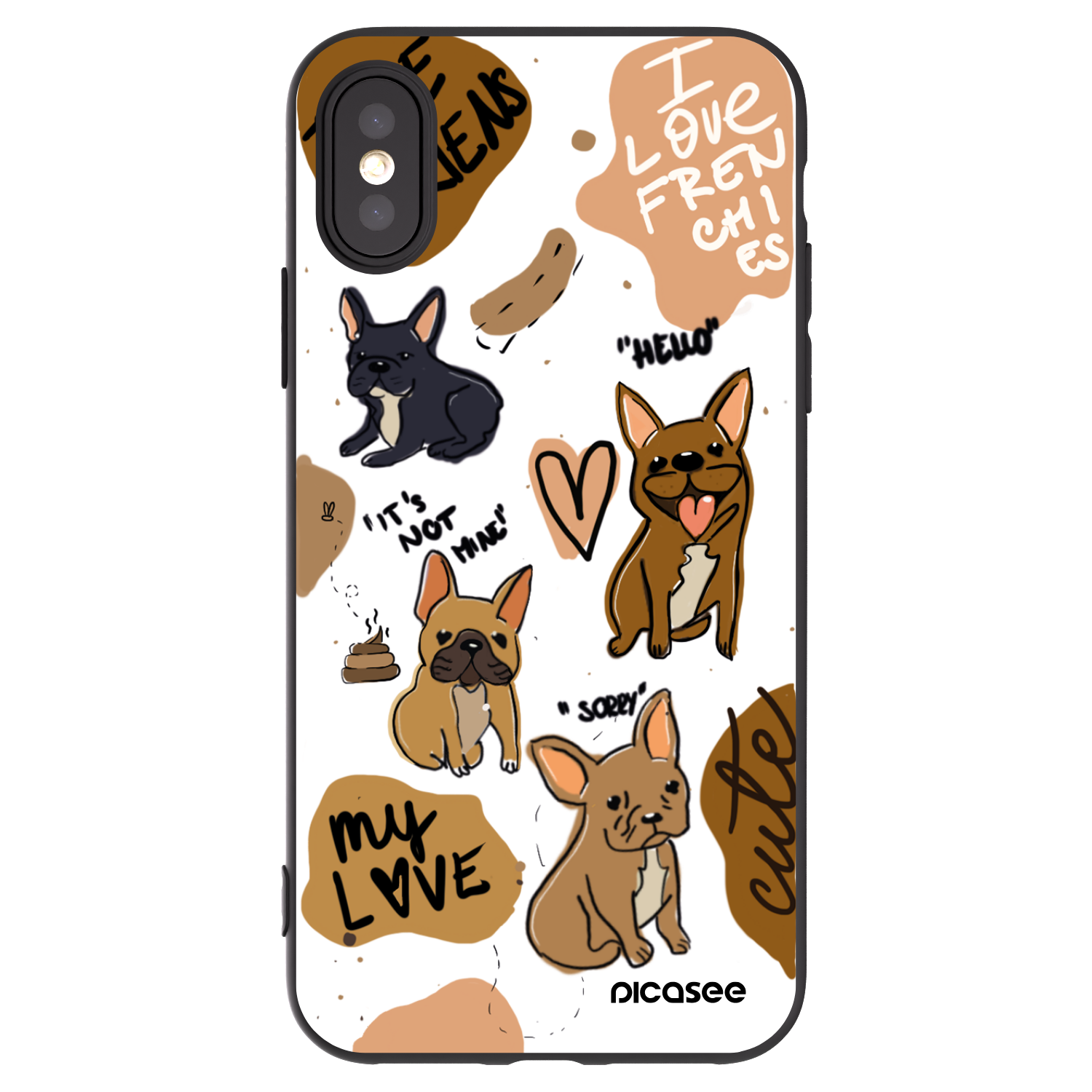 Picasee silikonowe czarne etui na Apple iPhone X/XS - Frenchies