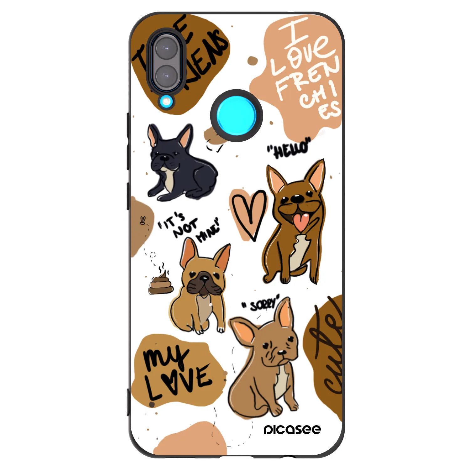 Picasee silikonowe czarne etui na Huawei Nova 3i - Frenchies