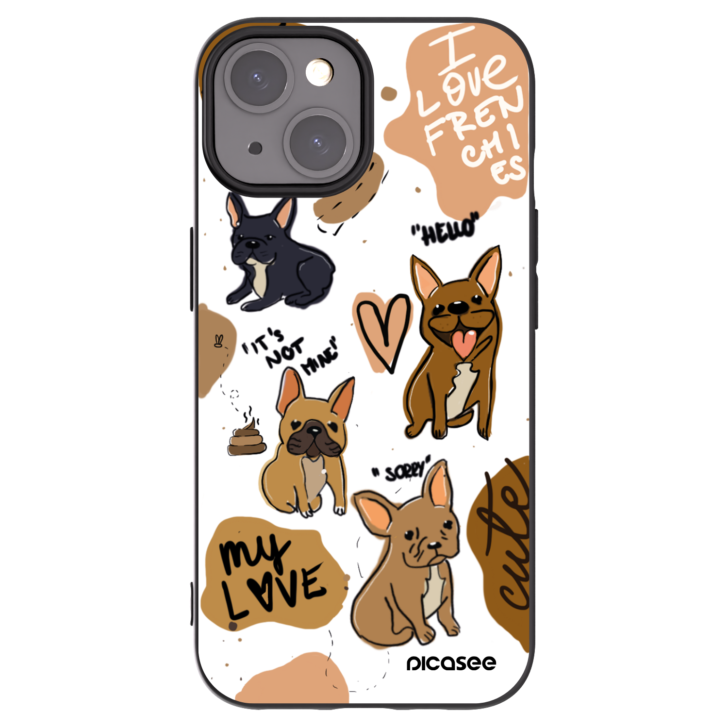Picasee silikonowe czarne etui na Apple iPhone 15 - Frenchies