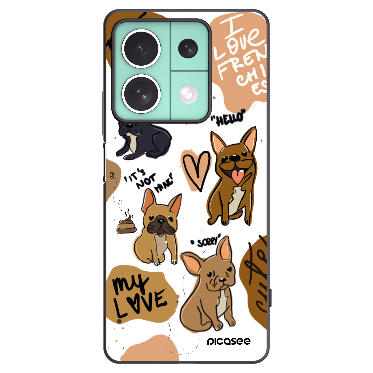Picasee silikonowe czarne etui na Xiaomi Redmi Note 13 5G - Frenchies