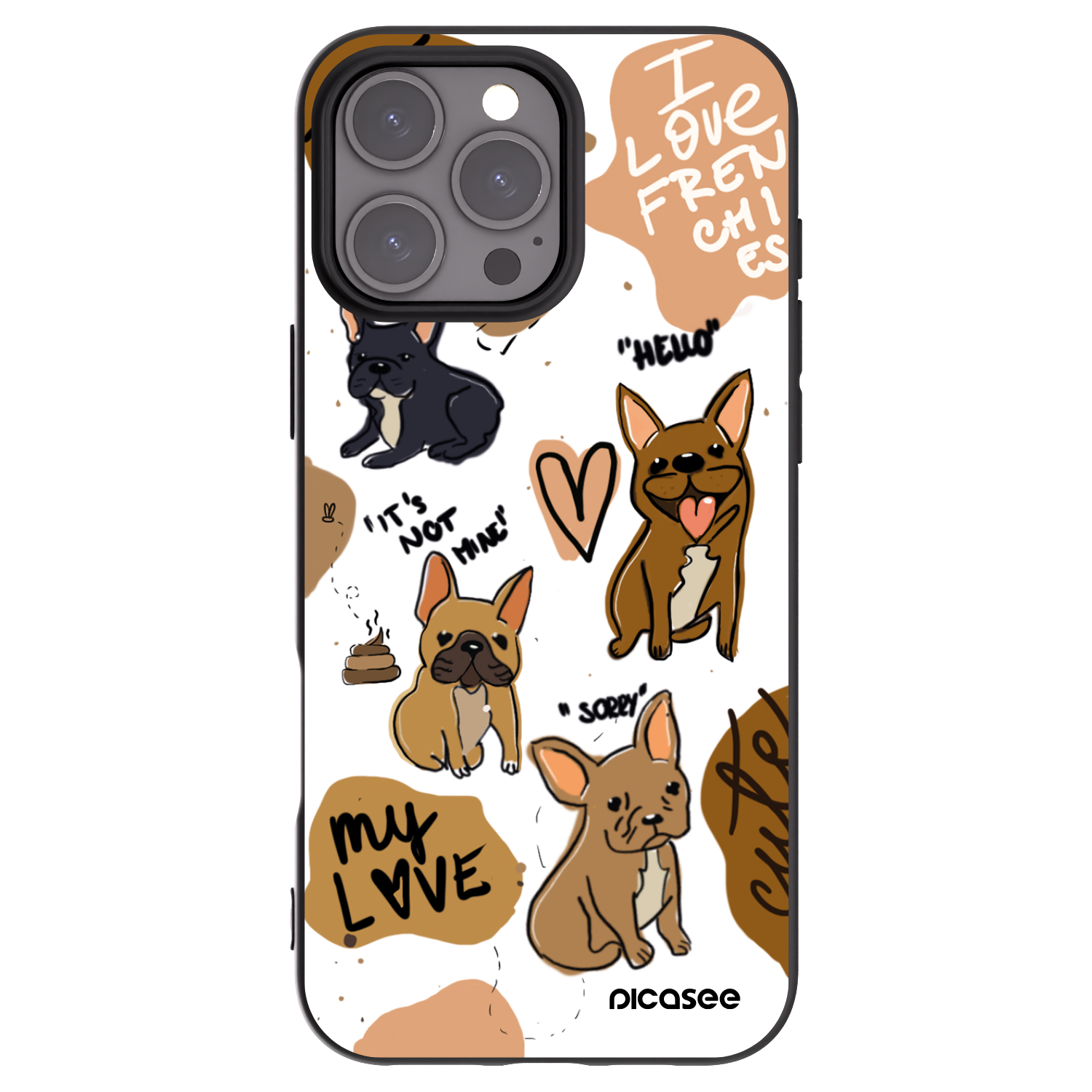 Picasee silikonowe czarne etui na Apple iPhone 16 Pro Max - Frenchies