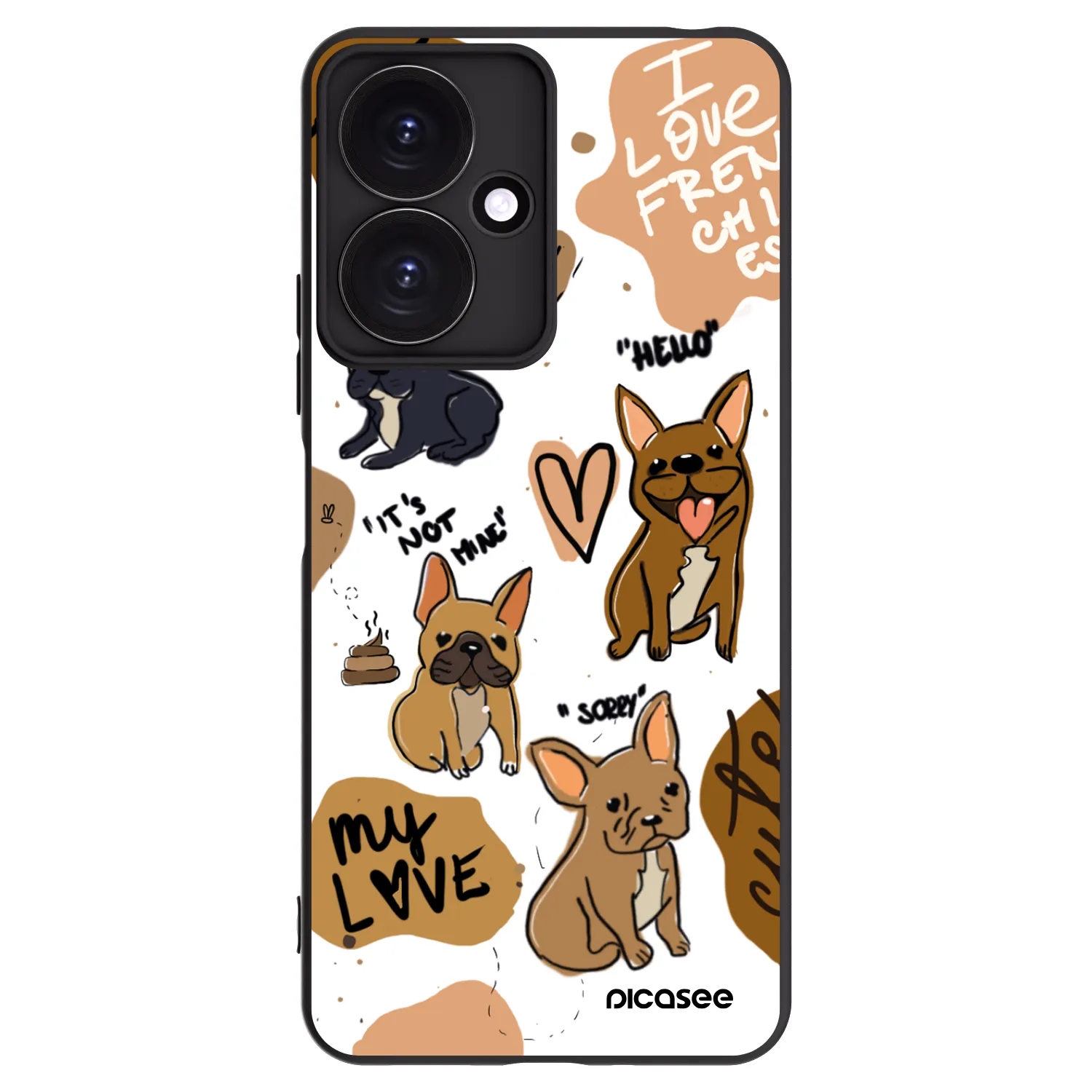 Picasee silikonowe czarne etui na Xiaomi Redmi 13C 5G - Frenchies