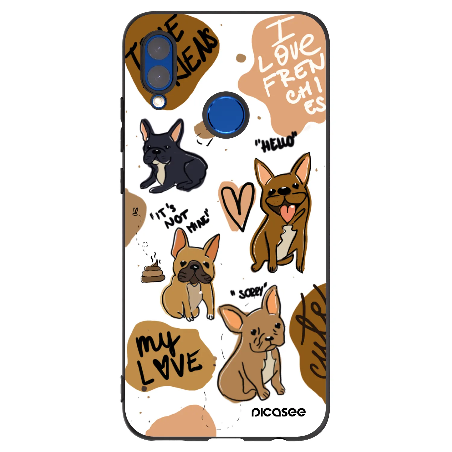 Picasee silikonowe czarne etui na Honor 10 Lite - Frenchies