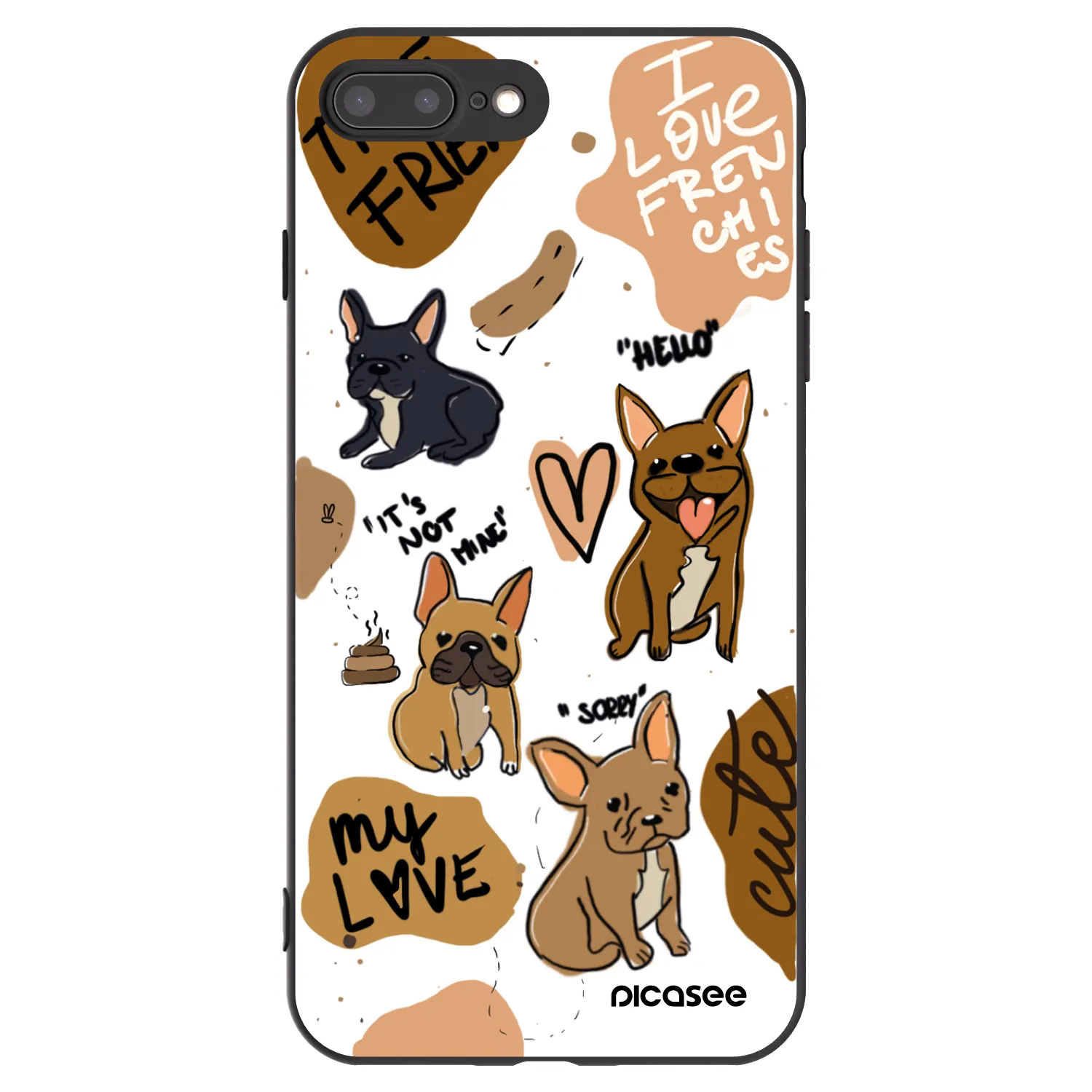 Picasee silikonowe czarne etui na Apple iPhone 7 Plus - Frenchies