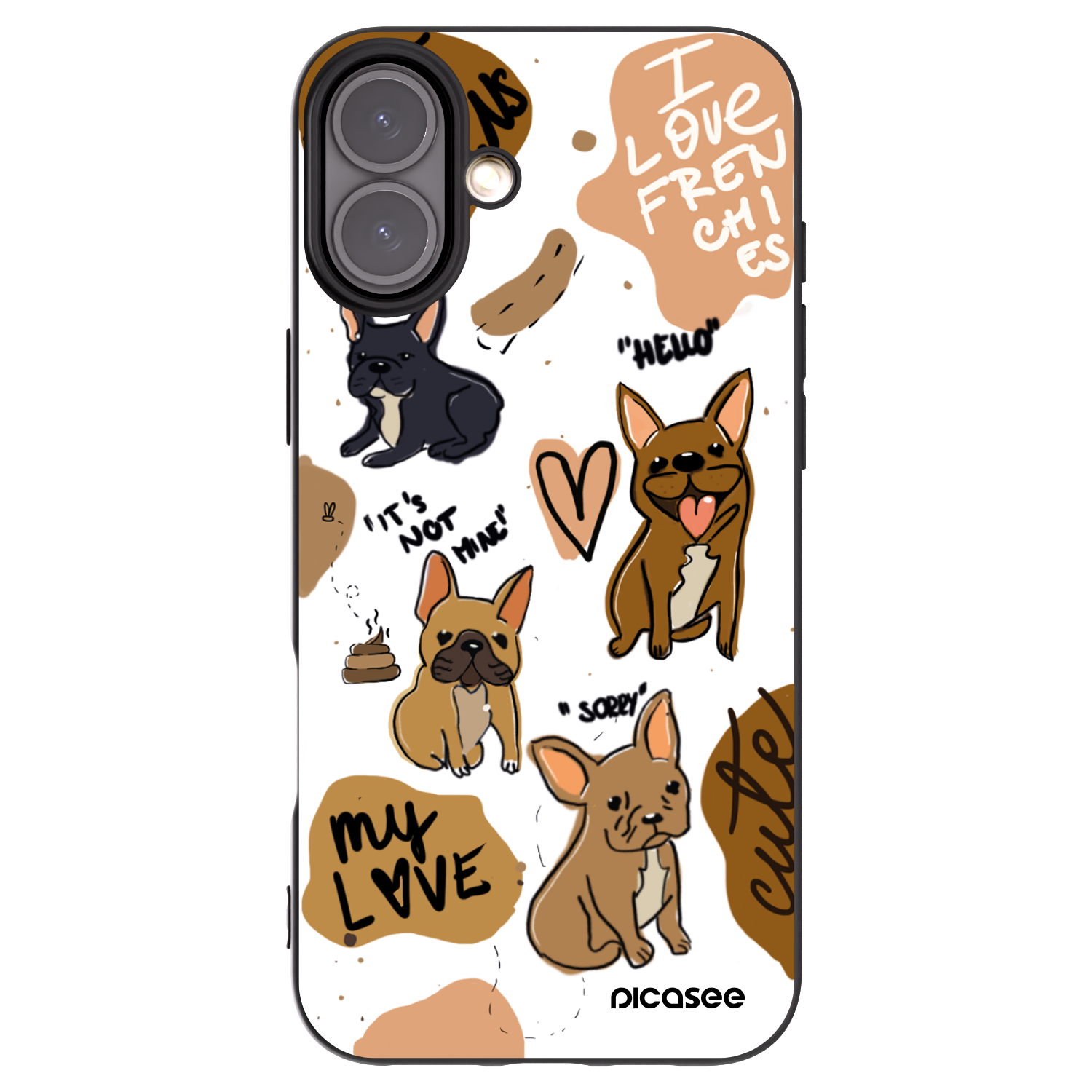 Picasee silikonowe czarne etui na Apple iPhone 16 Plus - Frenchies