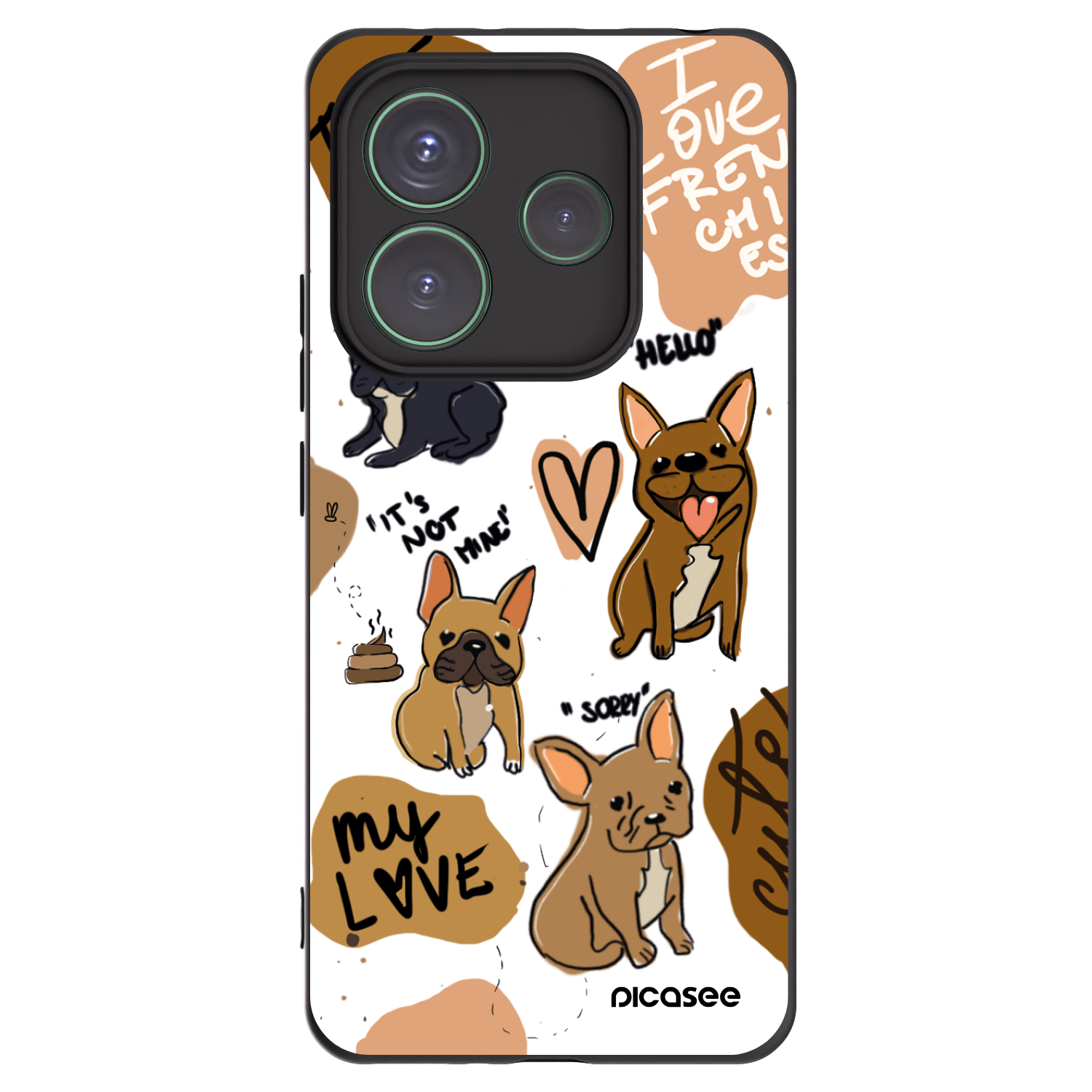 Picasee silikonowe czarne etui na Xiaomi Redmi Note 14 5G - Frenchies