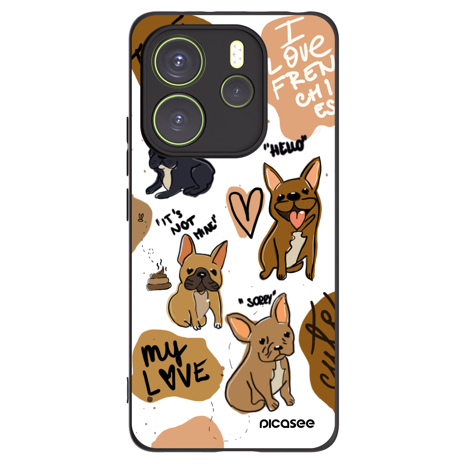 Picasee silikonowe czarne etui na Xiaomi Redmi Note 14 4G - Frenchies