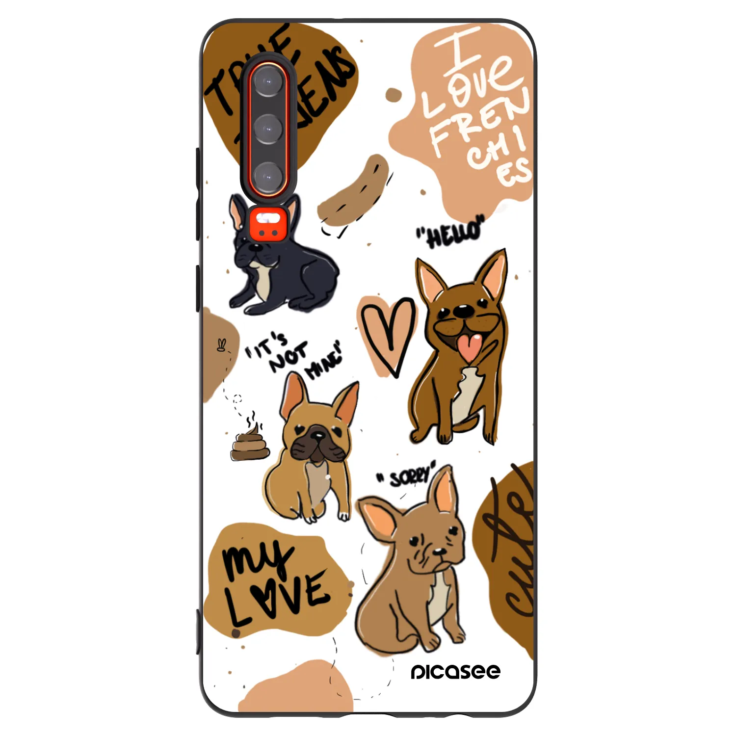 Picasee silikonowe czarne etui na Huawei P30 - Frenchies